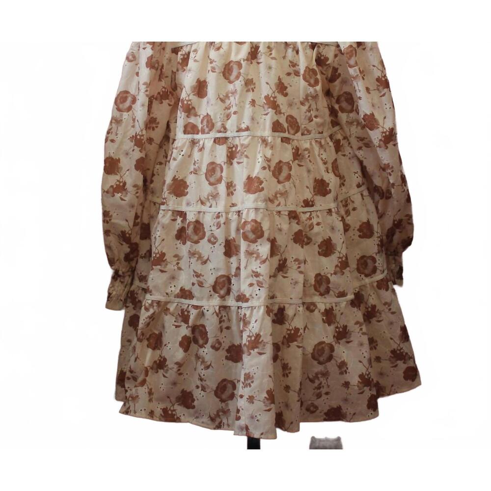 NEW AUREUM embroidered tiered mini dress in camel - Picture 2 of 2